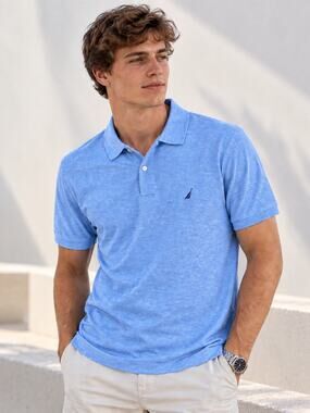 Nautica Men’s Polo Shirt Light Heather Blue 100% Cotton Size L